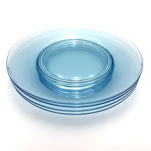 Set of 4 Cerulean Blue Luncheon Plates Likely Tiffin Franciscan Glass 8.5"