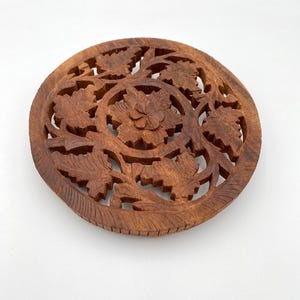 Hand Carved Wooden Vining Floral Trivet