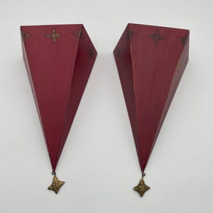 Pair of Red Americana Painted Metal Wall Shelves with Gold Star and Gold Painted Accents