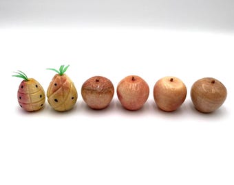 Vintage Italian Alabaster Pineapples and Apples, Peachy Orange Yellow Faux Fruit, Stone Fruit
