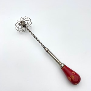 1920s Spring Action Whisk Red Chippy Paint Wooden Handle