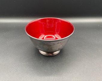 Enameled Bowl by Towle Silversmith Silver-plated Deep Red Color