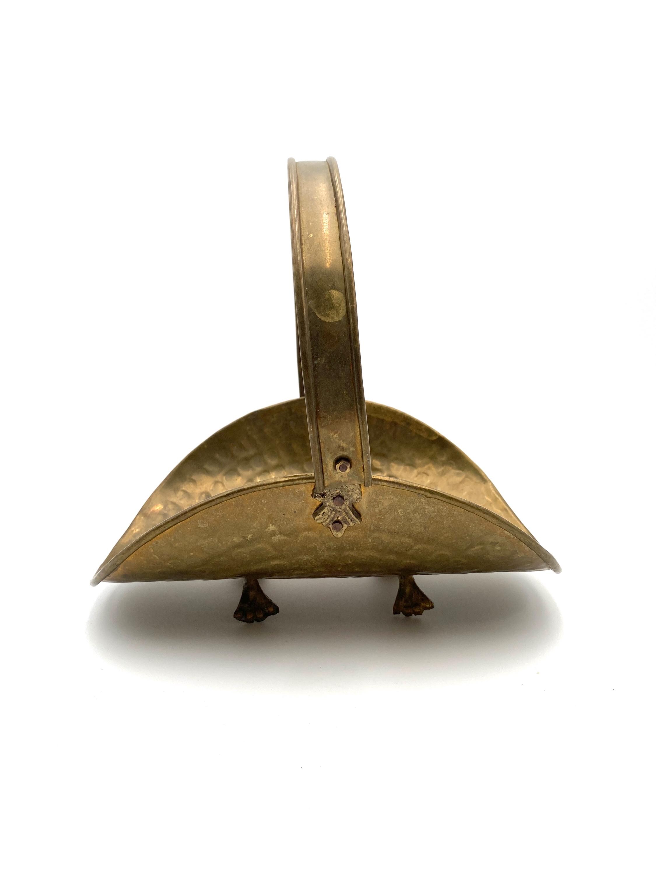 Vintage Hammered Brass Mini Log Holder, Moveable Handle Basket - Etsy