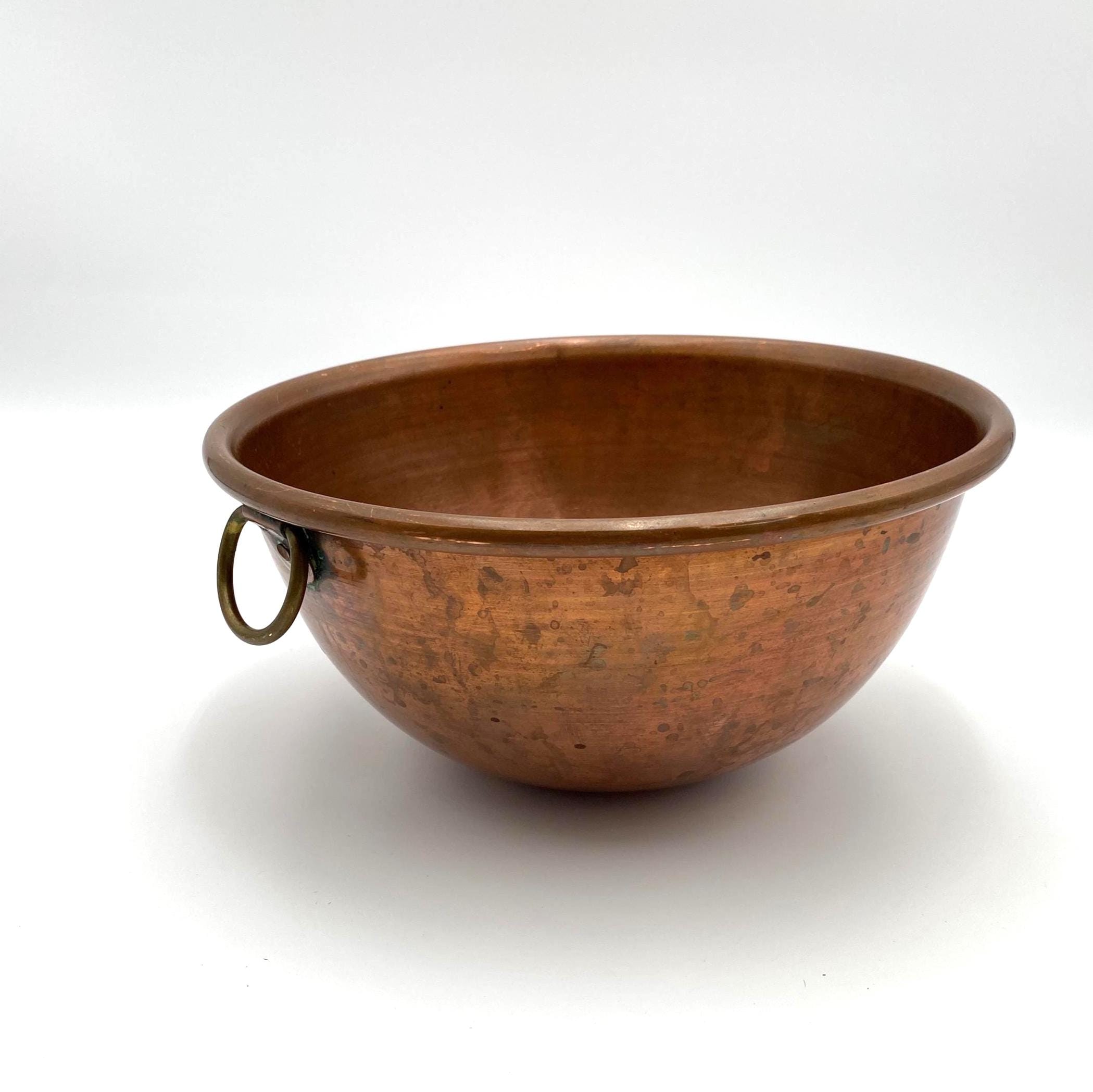 Copper Mixing Bowl Rolled Edge With Brass Hanging Ring, Vintage 10