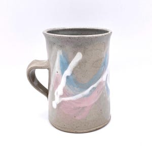 Handmade Stoneware Mug: Speckled Greige with Abstract Pastel Design, Wagner Stoneware