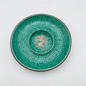 Griffin Art Deco Dish with Silver Inlay Designed by Wilhelm Kåge for Gustavsberg Circa 1940s