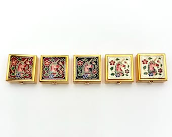 Cloisonne Unicorn Small Pill Box Enamel Trinket Box Vintage - Sold Individually