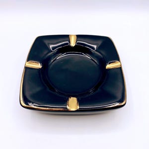 Black and Gold Square Ashtray, Mid-Century Modern Decor, Catch-All, Approximately  7&quot;x1.75&quot;