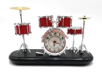 Drum Set Alarm Clock, Vintage Novelty Desk Clock, Drummer Gift, Musician Gift, Percussionist, Music Lover, Band Teacher Gift