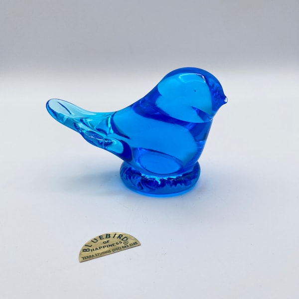 Vintage Bluebird of Happiness Solid Blue Glass Bird