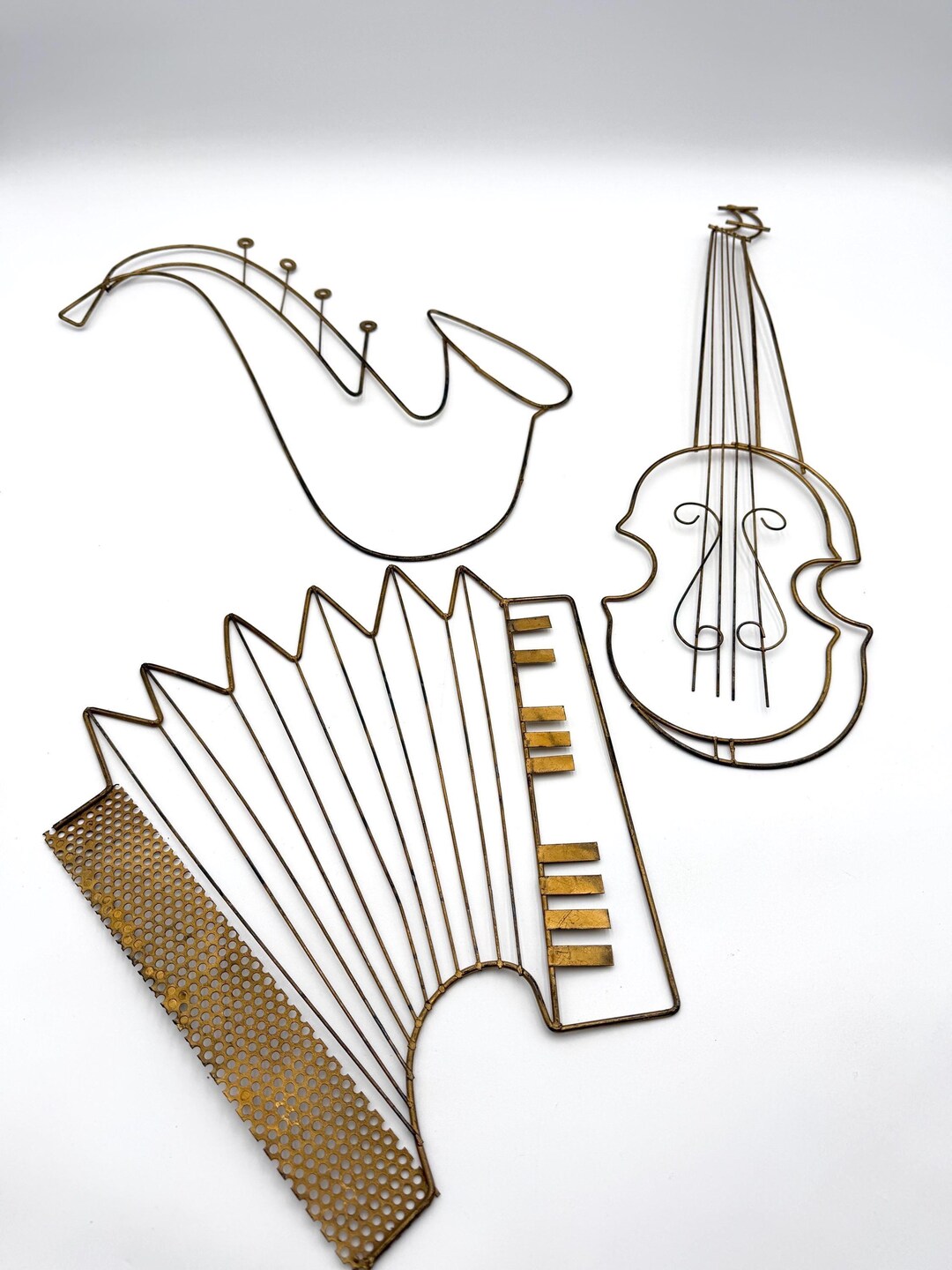 Awire Musical Instrument Mid-century Modern Gold-tone Wire Musical Instrument Trio - Etsy