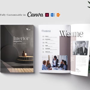 Mall för inredningstidning: Fastighetsbroschyr, anpassningsbar broschyr, e-bok (Canva, InDesign, Word, PPT)