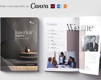Interior Magazine Template: Real estate brochure, Customizable brochure, Ebook (Canva, InDesign, Word, PPT)