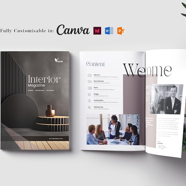 Interior Magazine Template: Real estate brochure, Customizable brochure, Ebook (Canva, InDesign, Word, PPT)