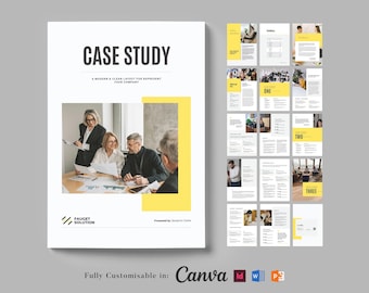 Plantilla de estudio de caso de 16 páginas: Estudio de proyecto, Declaración de marketing, MS Word, Canva, InDesign
