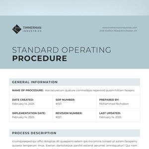 Modello di procedura operativa standard, modello di SOP, dettagli del progetto, documento di procedura SOP aziendale, documento operativo aziendale