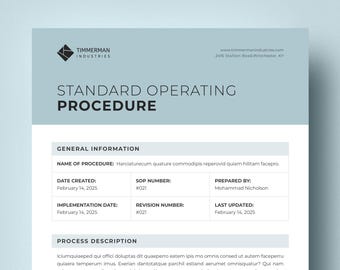 Standard Operating Procedure Template, SOP Template, Project Details, Business SOP Procedure Document, Business Operating Document