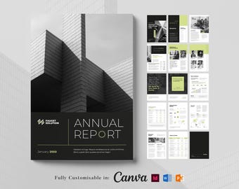 Plantilla de informe anual: Diseño corporativo, editable en Canva, Word e InDesign