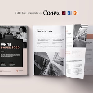 Modello di white paper stampabile, formato di white paper aziendale, modello di white paper Canva, Word e InDesign, modello di brochure, layout di libro