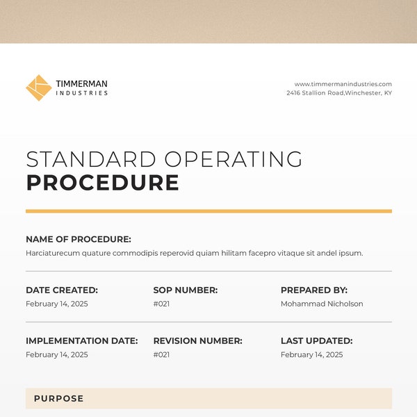 Standard Operating Procedure Template, SOP Template, Project Details, Business SOP Procedure Document, Work Instruction, A4 & US letter