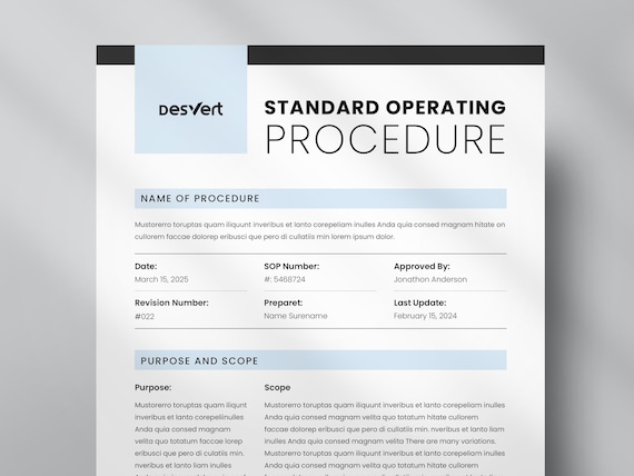 Editable Standard Operating Procedure Template: Business SOP (A4 & US Letter)