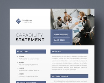Business Capability Statement Design, Capability Statement Template, Marketing Statement, Company Overview, A4 & US letter