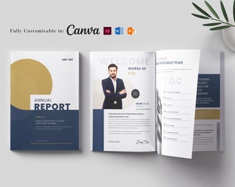 Annual Report Template: Editable Corporate Design (Canva, Word, InDesign)