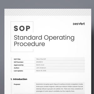 Standard Operating Procedure Template, SOP Template, Project Details, Business SOP Document, Work Procedure, A4 & US letter