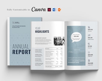 Editable Annual Report Template: Corporate, Project, Monthly (InDesign, Word, Canva, PowerPoint)