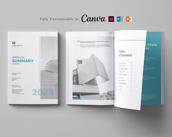 Plantilla de informe anual: informe corporativo, propuesta comercial, declaración de proyecto, perfil de empresa, InDesign, Word, PowerPoint