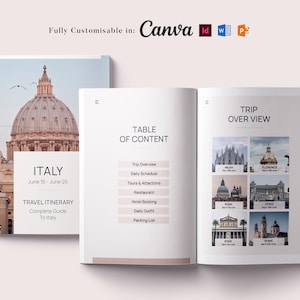 Livro de itinerário de viagem, modelo de guia de viagem de e-book, folheto editável no Canva, ímã de leads de viagem, revista de viagem, modelos de guia de viagem