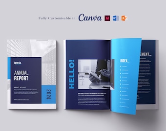 Plantilla de informe anual: Informe de proyecto, diseño corporativo para Word, InDesign y Canva