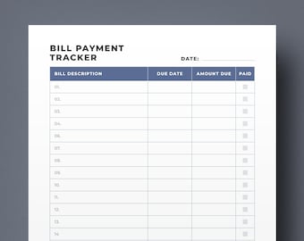Monthly Bill Payment Tracker: Printable Finance Planner (Fillable PDF)