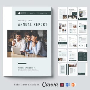 Plantilla de informe anual, plantilla de MS Word, plantilla de InDesign, informe corporativo, informe mensual, informe de proyecto, plantilla de Canva