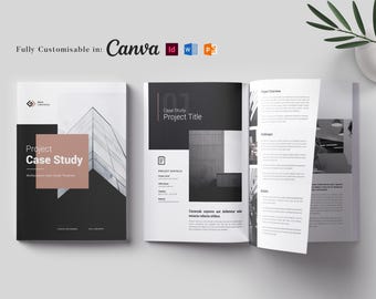 Szablon studium przypadku: Biznes, Projekt, Dane (InDesign, Word, PPTX, Canva)