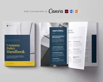 Employee Handbook Template: HR Manual, Company Policy (InDesign, Word, PDF, Canva)