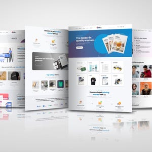 K&ouml;nnte beinhalten: Homepage einer Website f&uuml;r ein Unternehmen f&uuml;r individuelles Drucken. Die Website ist in den Farben Blau und Wei&szlig; gehalten und bietet eine Vielzahl von Produkten, darunter T-Shirts, Tassen und Visitenkarten. Die Website enth&auml;lt auch einen Abschnitt mit Gr&uuml;nden, warum man mit dem Drucken bei diesem Unternehmen beginnen sollte.
