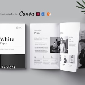 Modello di white paper stampabile, formato di white paper aziendale, modello di white paper Canva, Word e InDesign, modello di brochure, layout di libro