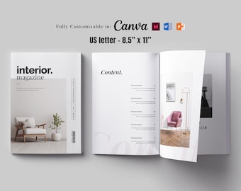Interior Magazine Template: Customizable Brochure, Ebook (Canva, InDesign, Word, PPT)