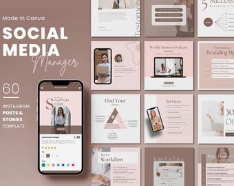 60 Luxe Instagram Post Templates: Customizable Canva Bundle (Digital Download