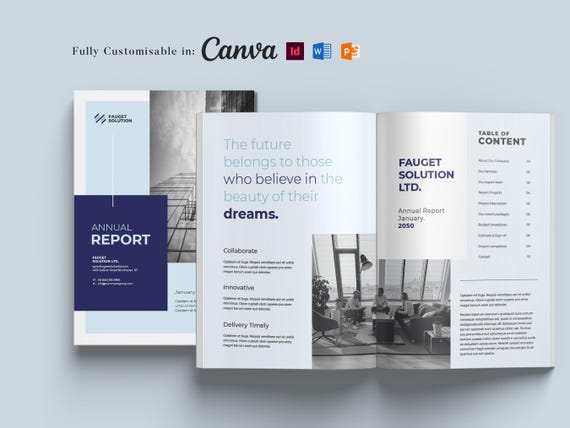 Annual Report Template: Corporate Company Profile (Canva, Word, InDesign)