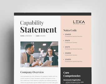 Business Capability Statement Template: Corporate Marketing Brochure (InDesign, Word, Canva, PPTX)