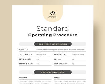 Editable SOP Template: Standard Operating Procedure, A4 & US Letter