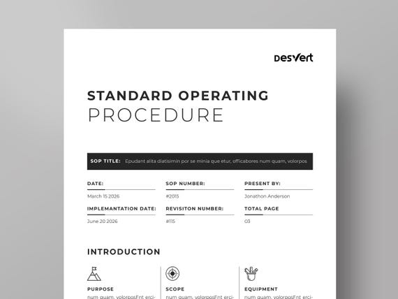 Editable SOP Template: Standard Operating Procedure, A4 & US Letter