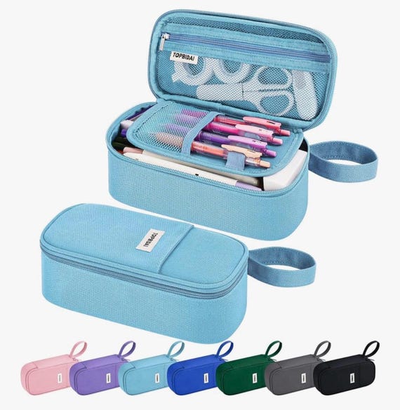 Large Canvas Pencil Case: Multi-Compartment Zipper Stationery