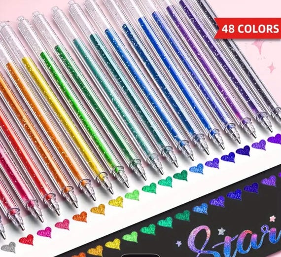 48 Color Glitter Gel Pens: Metallic Ballpoint Pen Set, 1.0mm