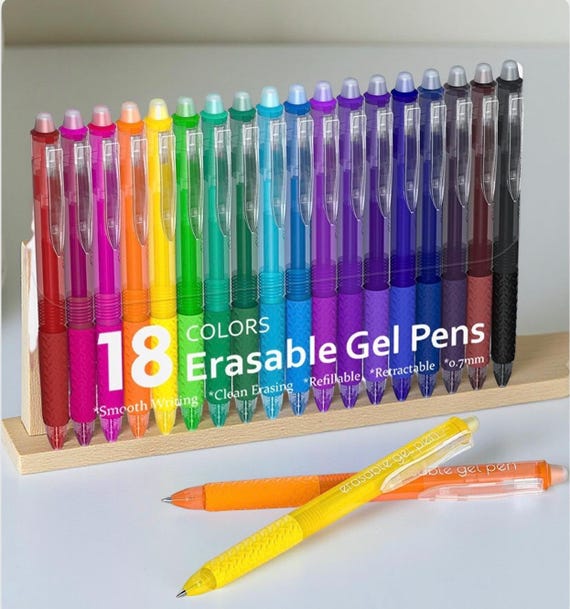 18 Color Erasable Gel Pens: Fine Point Retractable Clicker.