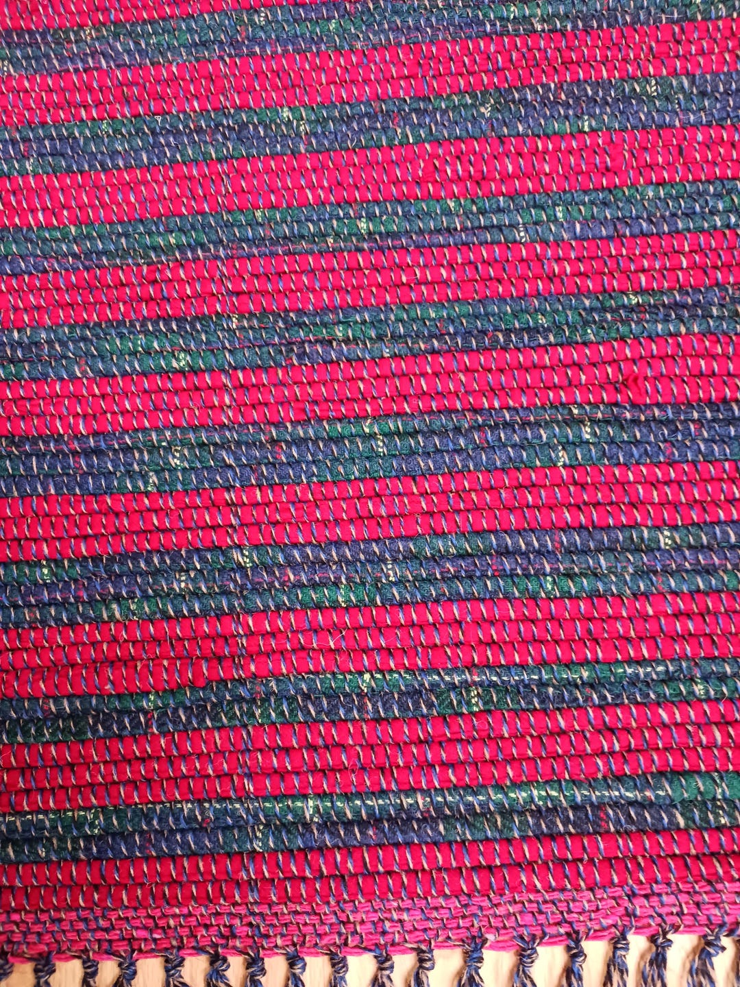 Handwoven Striped Wool Rag Rug in Red, Blue and Green - Etsy