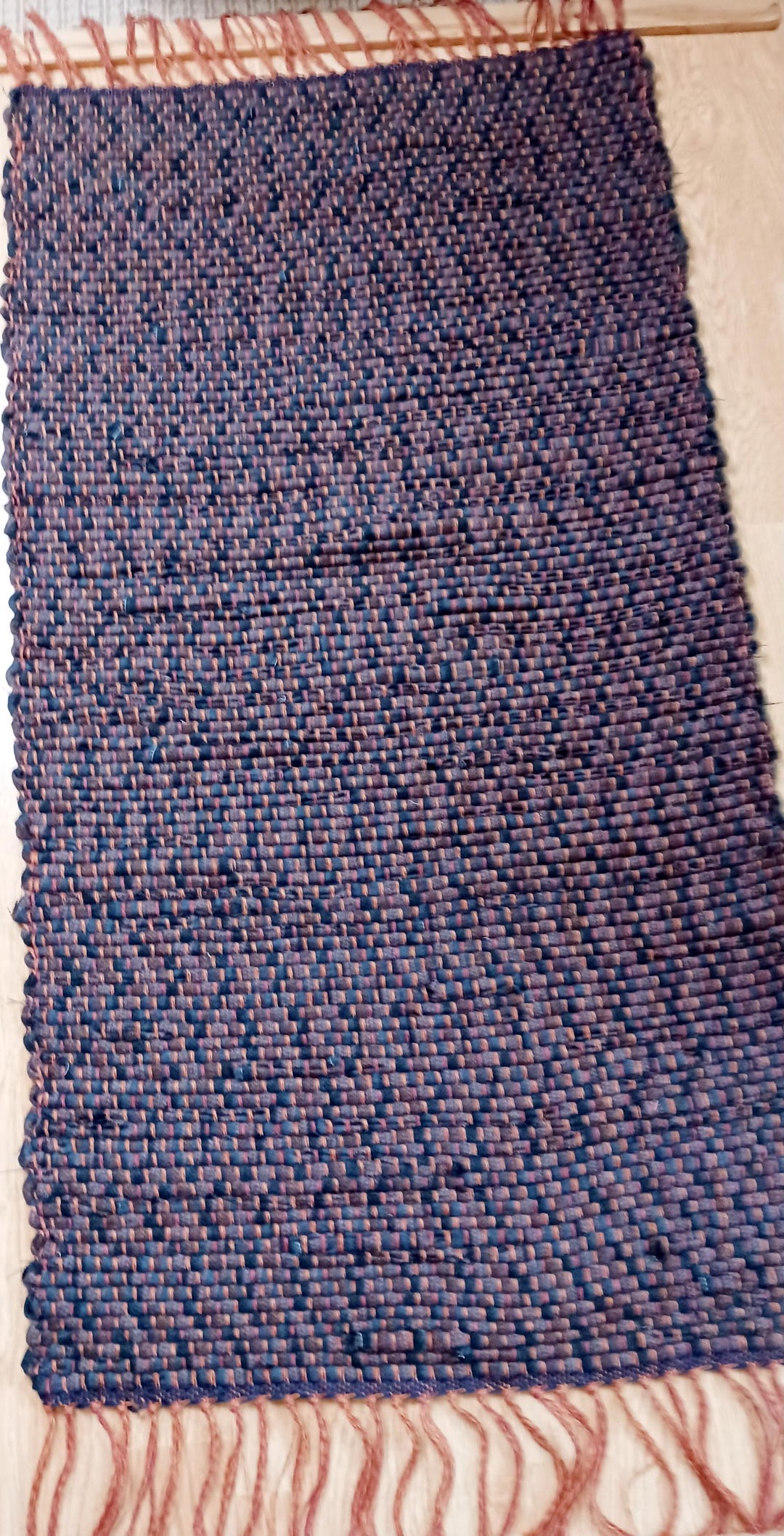 Handwoven Wool Rag Rug in Teal Tweed and Burnt Orange - Etsy