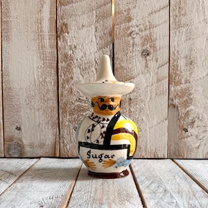Vintage 1960's Toni Raymond Sugar Shaker; Kitsch Mexican Man Sombrero Ceramic Dispenser
